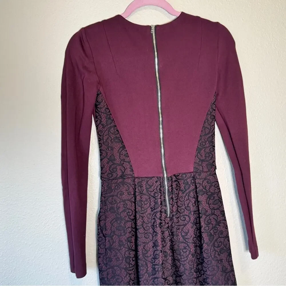 Wilfred Aritzia Burgundy Long Sleeve Mini Dress Womens 2 Fall Casual Pockets